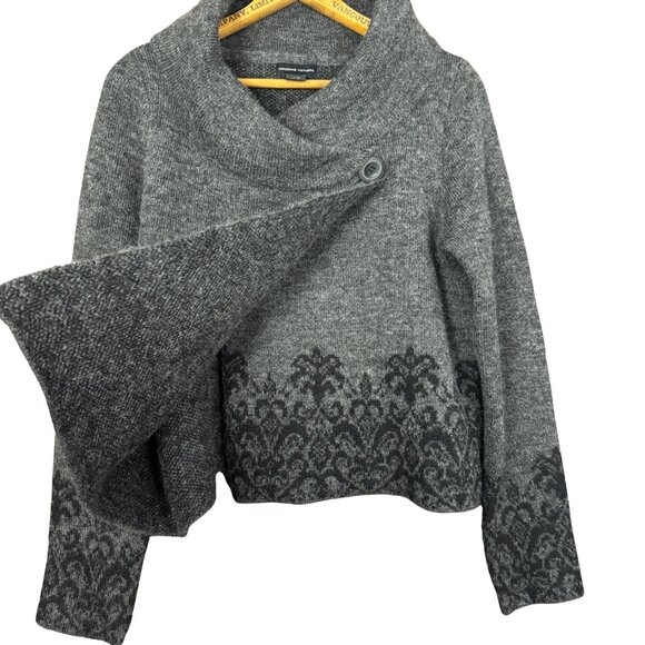Adrienne Vittadini Gray Cowl-Neck Sweater – Asymmetrical Button Front, Damask - Picture 6 of 8